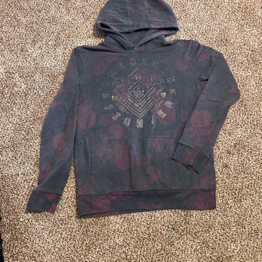 American Fighter Gray and Red Kids Hoodie